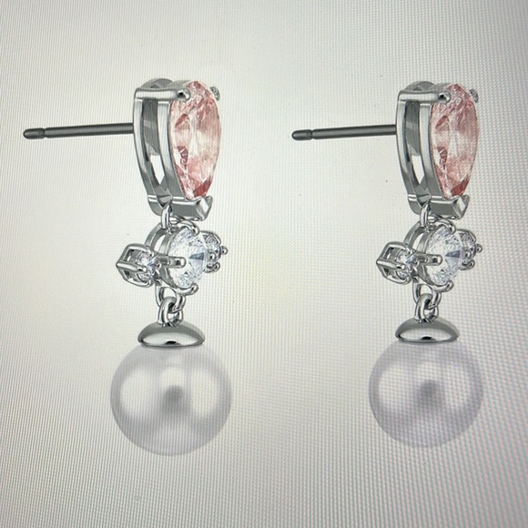 Authentic Swarovski Perfection Pierced Clear & Pink Crystal, Pearl Drop Earrings - Picture 4 of 14